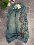 GETADME Y2K American New Pattern Embroidery Baggy Jeans Men High Street Vintage Hip Hop Fashion Casual Joker Couple Wide-leg Pants