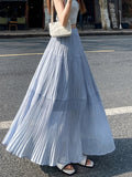 GETADME High Waist Long Skirt for Women Spring/Summer Pleated Elegant A-line Swing Style Solid Colored Casual Half Fairy Trend 2025