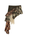 GETADME New In Autumn 2025 Trend Streetwear Y2K Skirts For Women's A Line Irregular Patchwork Plaid Pant Skirts Faldas Woman Clothing