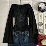 GETADME Y2K Grunge Emo Pattern Top Suitable for Autumn E-Girls Millennium Style Women's Aesthetic Gothic Printed Loose Long Sleeve T-shi