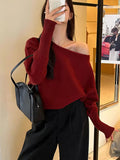 GETADME Batwing Long sleeve Knitted Pullover Women 300g Thick Off shoulder Top Korean Fashion Sweater Loose Casual Autumn Outwear Pull