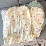 GETADME Young Girl Cherry Cartoon Pyjamas for Women Spring New Arrival Collar Cardigan Casual Comfortable Loose-Fit Homewear Set