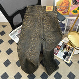 Getadme Retro Spring Trendy Leopard Print Jeans Women's American High Street Trousers Y2K Harajuku Style Baggy High Waist Casual Pants