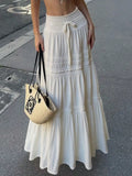 GETADME Women's High Waisted White Lace Patchwork Maxi Bubble Skirt Boho Style Suitable For Music Festivals Concerts Coachella Parties