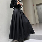 GETADME TFETTERS Brand Black Pleated Skirt Women 2025 Spring and Autumn Maxi Skirt New High Waist  Long Skirt for Women Clothing