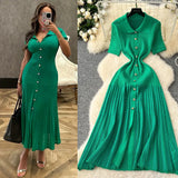 GETADME YuooMuoo Chic Fashion Elegant Patchwork Knitted Maxi Dress 2025 Summer Lady Turn-down Collar Shirt Sweater Dress Party Vestidos
