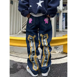 GETADME Men's letter star print y2k jeans American style hip hop high waist loose layered straight zipper fashion pants trend hot sale