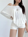 GETADME Solid Oversized T-shirt for Women's Casual Loose Tops Fashion Bat Sleeves Simple Sexy Off Shoulder Korean Baggy T shirts Autumn