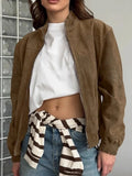 GETADME 2025 Fashion Simple Autumn Winter Jacket European and American Retro Personality Street Khaki Suede Warm Jacket Women Clothes