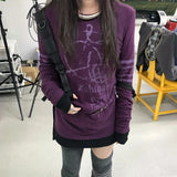 GETADME Japanese Y2k Letter Print T-shirt Women Grunge 2000s Style Vintage  Long T-Shirt Harajuku American Retro Long Sleeve Purple Tops