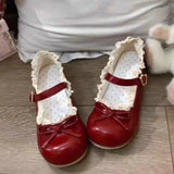 GETADME Women's Fashion Single Shoes Spring New Round Head Shallow Mouth Butterfly Knot Metal Buckle Soft Sole Non-slip Flat Shoes