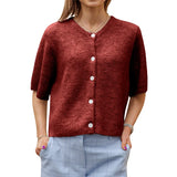 GETADME Lamuusaa y2k Sweaters 2000s Clothes Solid Color Round Neck Single Breasted Short Sleeve Cardigan Tops for Women Streetwear