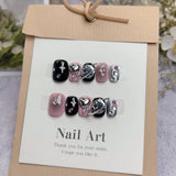 GETADME 10Pcs Short Sweet and Cool Handmade Press On Nails Full Cover Design Round Head Fake Nail Artificial Manicure Wearable Nail Tips