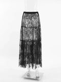 GETADME Mueyeruho 2025 Spring Summer Women Sexy Maxi Lace Skirts Solid High Waist Flare Long Skirt For Women