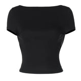 GETADME Women's O Neck Short Sleeve Backless Ruched Crop Top Y2K Streetwear Summer Spring Casual T-Shirt Dropshipping