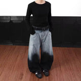 GETADME American retro gradient high street splashed ink personality loose curved knife hip-hop jeans men and women trendy casual pants