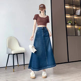 GETADME M-6XL Oversized High waisted Denim Skirt Summer Thin Drape Half length A-line Umbrella Skirts Casual Clothing With pockets
