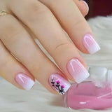 GETADME 24Pcs Short Square Coffin False Nails Square Fake Nails with Glue French Glitter Wearable Acrylic Nails Set Press on Nail Tips