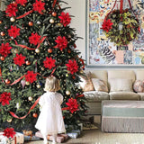 GETADME Glitter Artificial Flowers for Christmas Tree, Christmas Ornaments,Pink,Red,Gold, Xmas Decoration for Home, 14.5cm