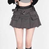 Getadme Y2K Denim Cargo Skirts Tassel Women Streetwear Patchwork Pleated Mini Skirt Harajuku High Waist Multi Pocket Jeans A Line Skirts