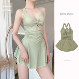 GETADME Cute Women Hanging Neck Sweet Swimwear Sexy One-piec Beach Wear Swim Suit Beach Dress Swimsuit High Waist Bathing Suit for Girls