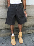 GETADME Men's Summer Black-Grey Loose Baggy Denim Shorts