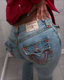 GETADME Gothic Vintage Jeans Y2K Clothes Men Women Harajuku Pocket Embroidery Retro Blue Baggy Jeans High Waist Slim Flared Trousers