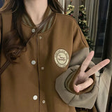 Lazy Style Baseball Jacket for Women in Autumn and Spring, Plush and Thickened Retro Loose Fitting Cardigan Sweater, in Fashion
