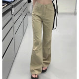 GETADME 여성 하이웨이스트 패션 루즈 플레어 청바지 여성 아메리칸 캐주얼 벨보텀 팬츠 여아 디자이너 카키 데님 카고 팬츠