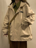 Getadme   Oversized Hooded Bomber Jacket Women Vintage Loose Windbreaker Jackets Ladies Autumn Korean Fashion Harajuku Casual Zipper Coat