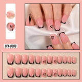 GETADME 24개입 짧은 핑크 프렌치 팁 화이트 러브 하트 가짜 손톱 전체 커버 가짜 손톱 세트 분리형 네일 아트 선물 세트 프레스온 손톱