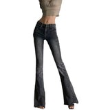 GETADME American Style Slimming Jeans Women's Spring Autumn Vintage Micro Flared Trousers Low Waist Elastic Body Shaping Waistband