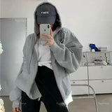 GETADME Harajuku Doll Print Hoodie Korean Style Jacket Womens Loose Fit Long Sleeve Cotton Blend Zip Closure Sweethearts Style Coat