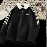 GETADME American Style Autumn Winter Oversize Sweatshirts Men Lapel Letter Zipper Printing Label Fashion Trend Long Sleeve Loose Hoodies