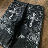 GETADME Y2K New American Fashion Pattern Letter Embroidery Baggy Denim Shorts Women Street Vintage Hip Hop Casual Shorts Women Clothing