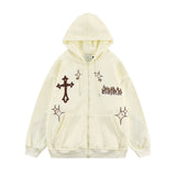 Getadme Y2K Aesthetic Vintage Slim Sweatshirts Embroidery Graphic Pattern Zip Up Hoodies 2000s Retro Grunge Mall Goth Jacket Autumn Coat