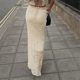 GETADME Two Layer Lace Trumpet & Mermaid Long Skirts For Women Vintage Elegant Fashion High Waist Skirt Holiday Outfits
