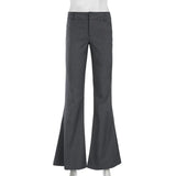 GETADME Lucyever Grey Low Waisted Flared Pants Female Y2K High Street Retro Wide Leg Trousers Fashion Slim Pocket Office Lady Suit Pants