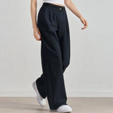 GETADME New Sports Yoga Wide Leg Pants Women Summer Elastic Waist Quick Drying Straight Pants Fitness Casual Solid Black Trousers Female