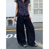 GETADME American Retro Blue Jeans Women Y2k Vintage Oversized High Street Wide Cargo Denim Trousers Casual Baggy Straight Denim Pants