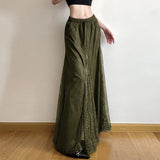 GETADME Women Vintage Suede Nap Lace Patchwork Hem Zip Long Skirt Cyber Y2K Chic Drawstring Pocket A-line Skirts Lady Grunge Streetwear