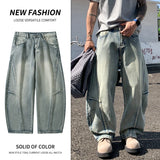 GETADME Men's Baggy Lantern Wide Leg Jeans Vintage Washed Denim Pants Loose Streetwear Casual Trousers for Spring Autumn Daily Outdoor