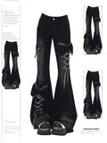 GETADME Retro Bow Lace Up Design Jeans Women's  Low Rise Slim Fit Bell Bottom 2000s Harajuku Y2k Spicy Girl Casual Flare Pants