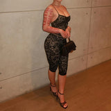 GETADME Sexy Lace Vintage Low Cut Spaghetti Strap Backless Crop Top and High Waist Pants Two Piece Sets Mid-night Skinny Outfits