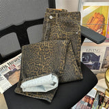 Getadme Retro Spring Trendy Leopard Print Jeans Women's American High Street Trousers Y2K Harajuku Style Baggy High Waist Casual Pants