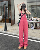 GETADME SM jeans womens 2025 Summer Preppy Style loose Girls Pink wide leg trousers jumpsuit korean casual denim overalls womens (78891