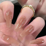 GETADME Long Coffin Press on Nails Nude Color Ballerina Fake Nails Light Pink Charms Manicure Women Girls Full Cover False Nails Tips