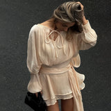 GETADME Ticketsx Summer Shiny One Shoulder Skinny Pleated Mini Dress Elegant Solid Ruched Long Sleeve Vestidos Lady Party Evening Dress