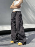 Getadme Black Oversized Parachute Pants Women Wide Cargo Trousers Japanese Style Casual Pleated Joggers Streetwear Vintage Y2k