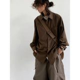GETADME 2025 Spring New Japanese Retro Work Shirts for Men and Women Solid Color Lapel Button Pocket Loose Casual Brown Shirt Jacket
